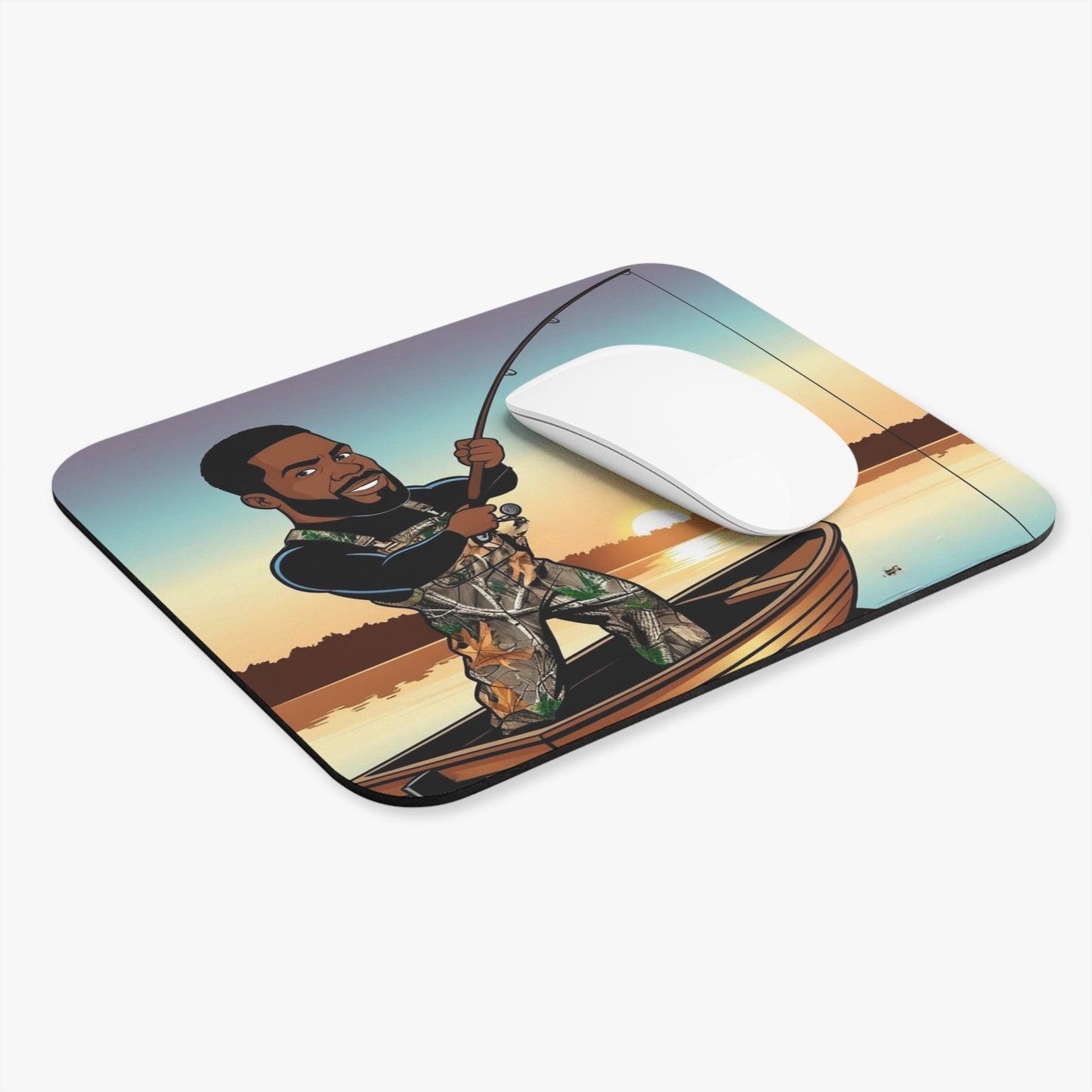 Handsome Fisherman Mouse Pad - Sunset Fisherman Design