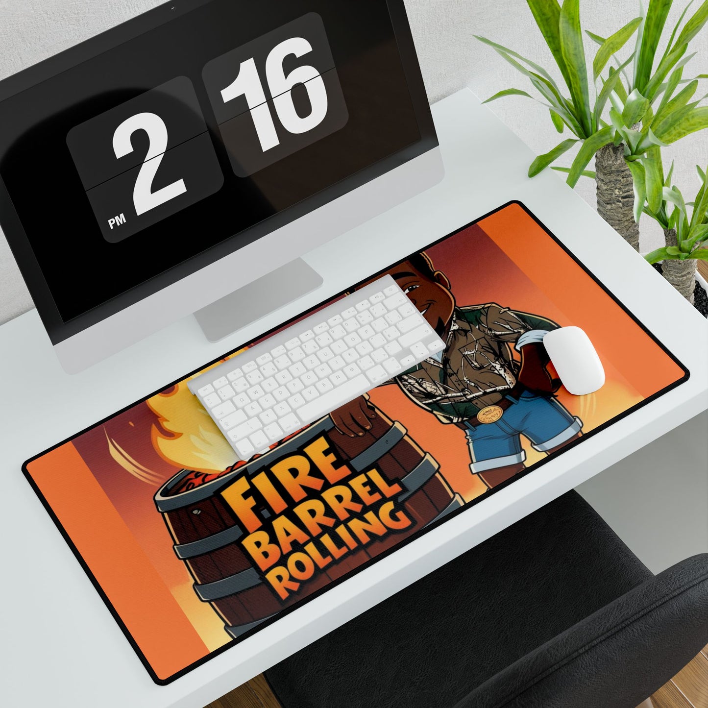 Fire Barrel Rolling Desk Mat