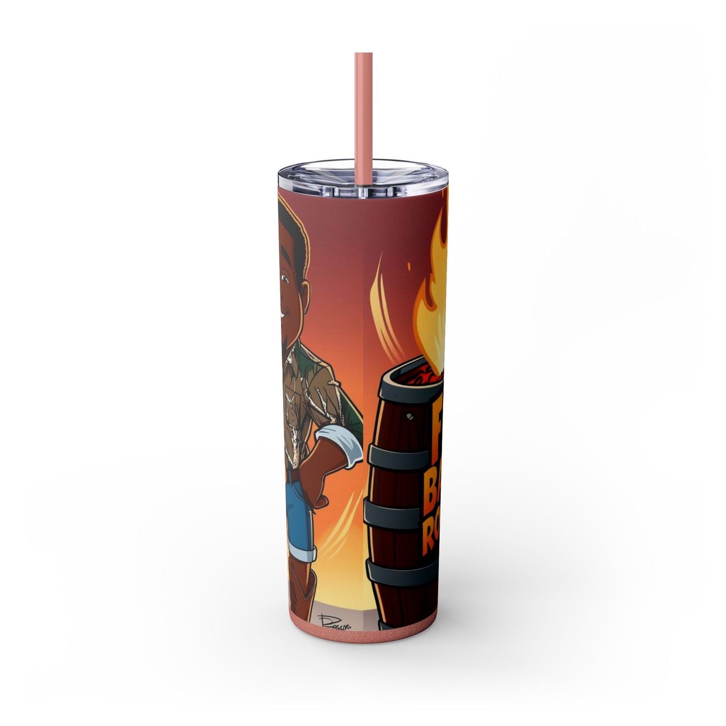 Fire Barrel Rolling 20oz Skinny Tumbler with Straw