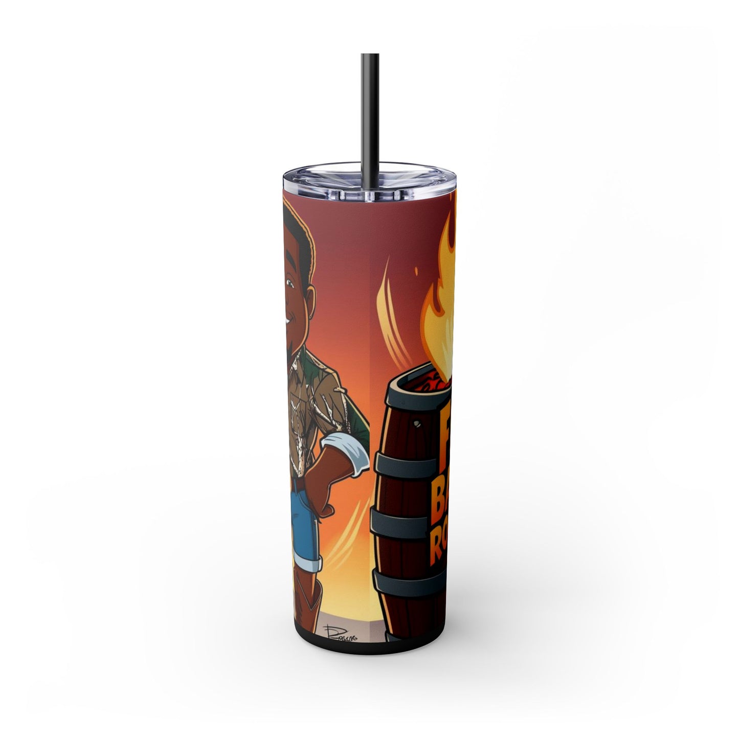 Fire Barrel Rolling 20oz Skinny Tumbler with Straw