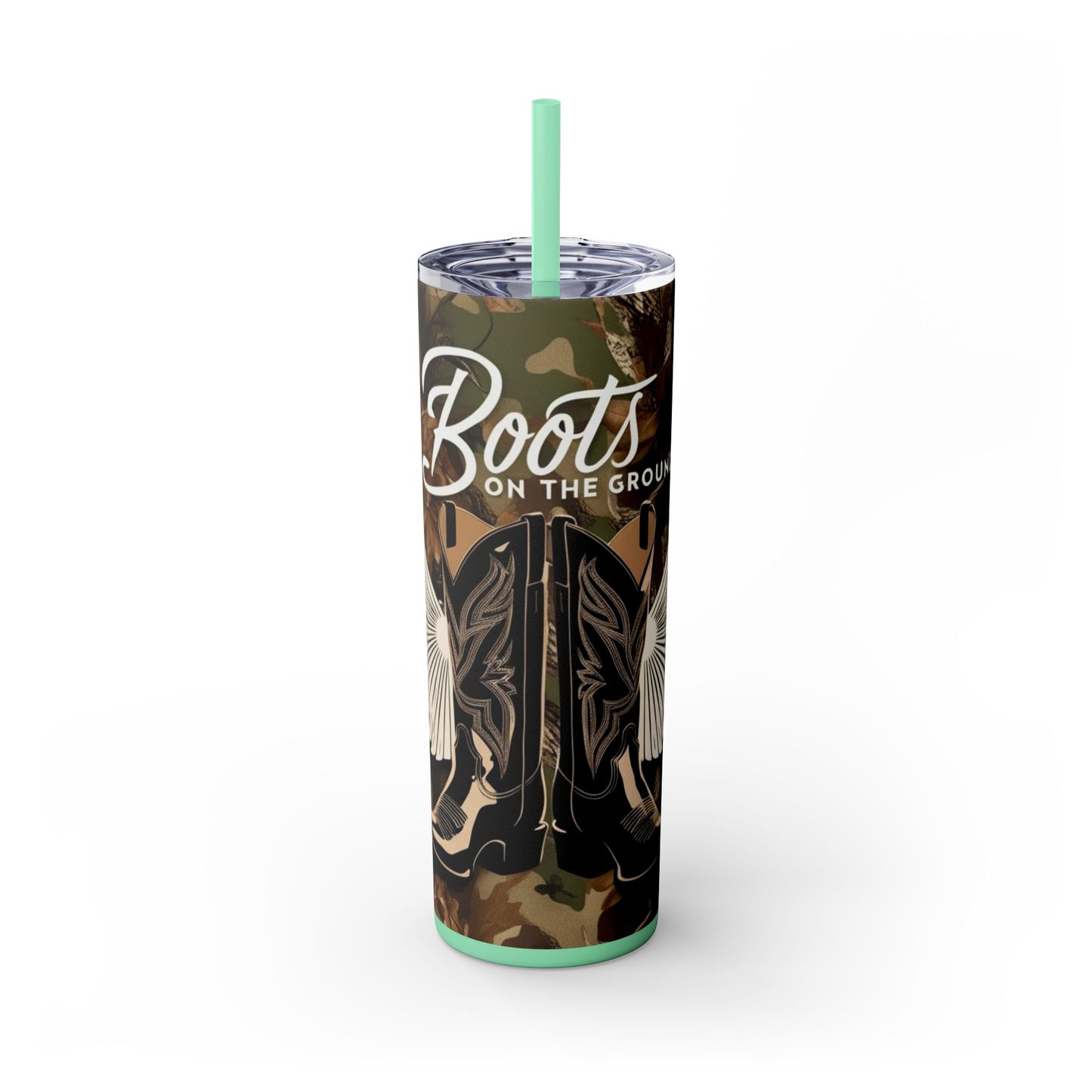 Boots On The Ground Skinny Tumbler with Straw, 20oz