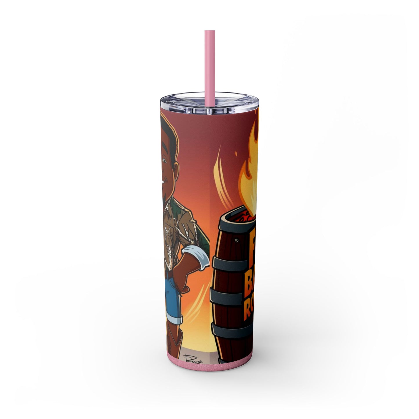 Fire Barrel Rolling 20oz Skinny Tumbler with Straw