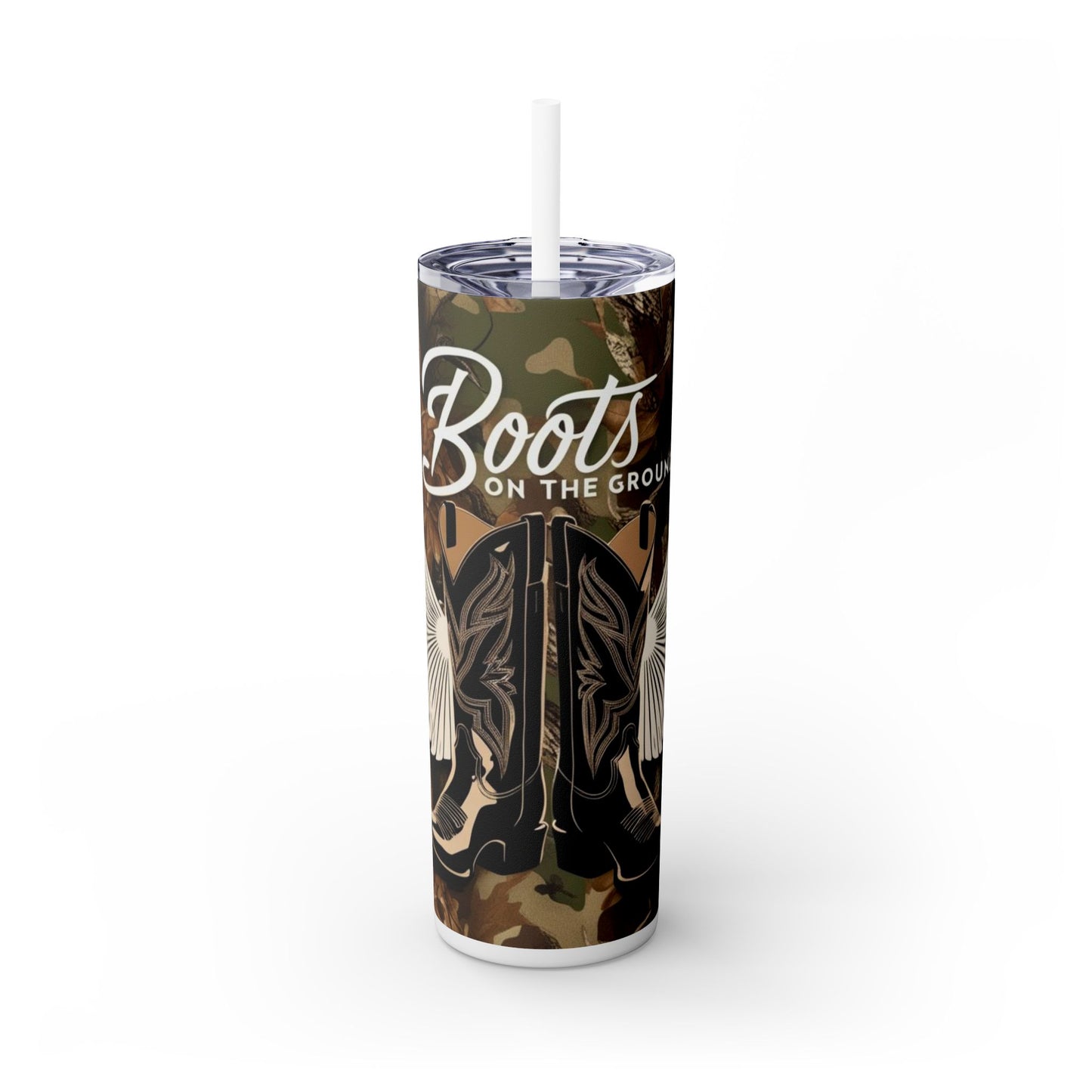 Boots On The Ground Skinny Tumbler with Straw, 20oz