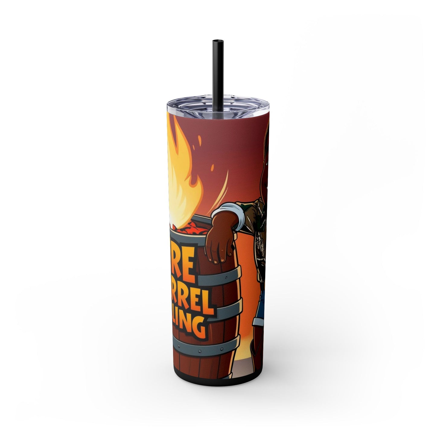 Fire Barrel Rolling 20oz Skinny Tumbler with Straw