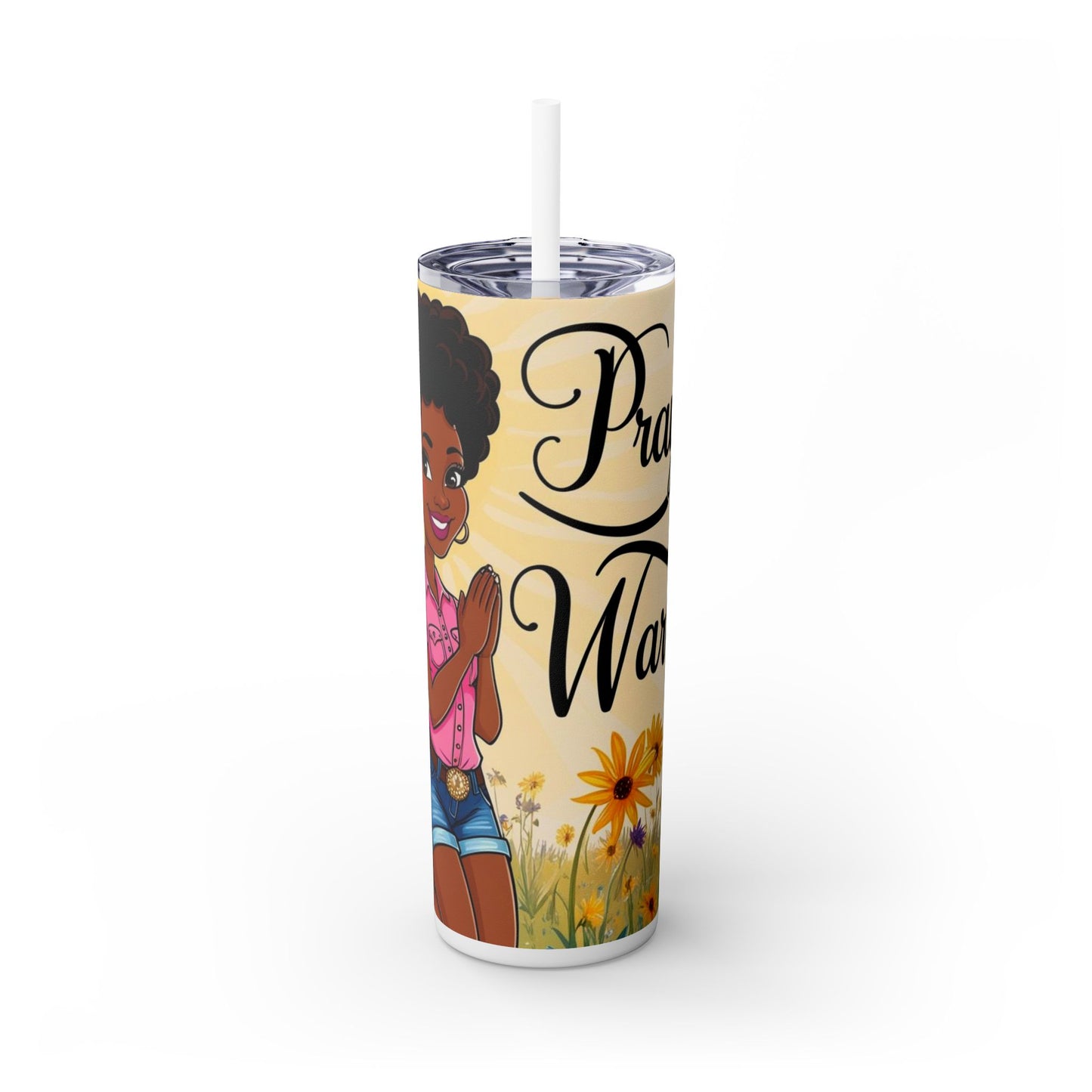 Prayer Warrior Skinny Tumbler with Straw, 20oz