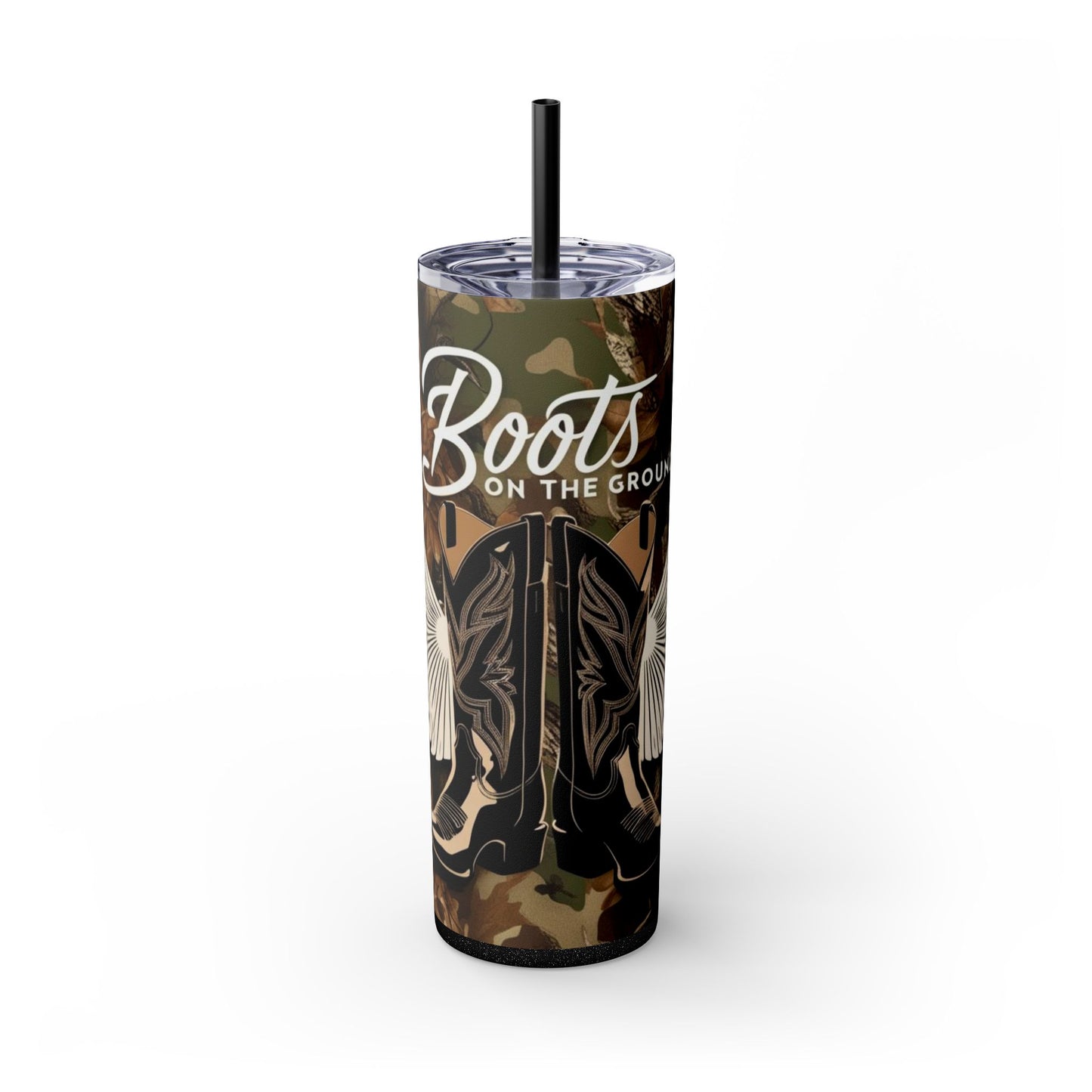 Boots On The Ground Skinny Tumbler with Straw, 20oz