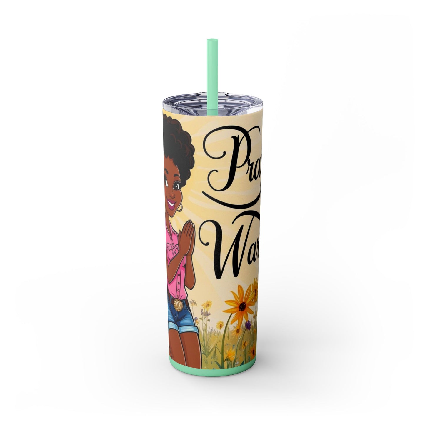 Prayer Warrior Skinny Tumbler with Straw, 20oz