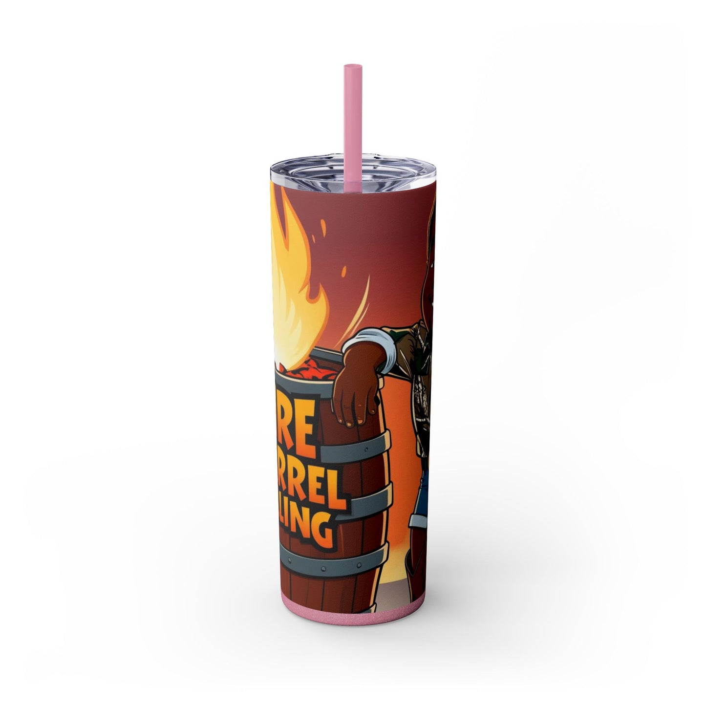 Fire Barrel Rolling 20oz Skinny Tumbler with Straw