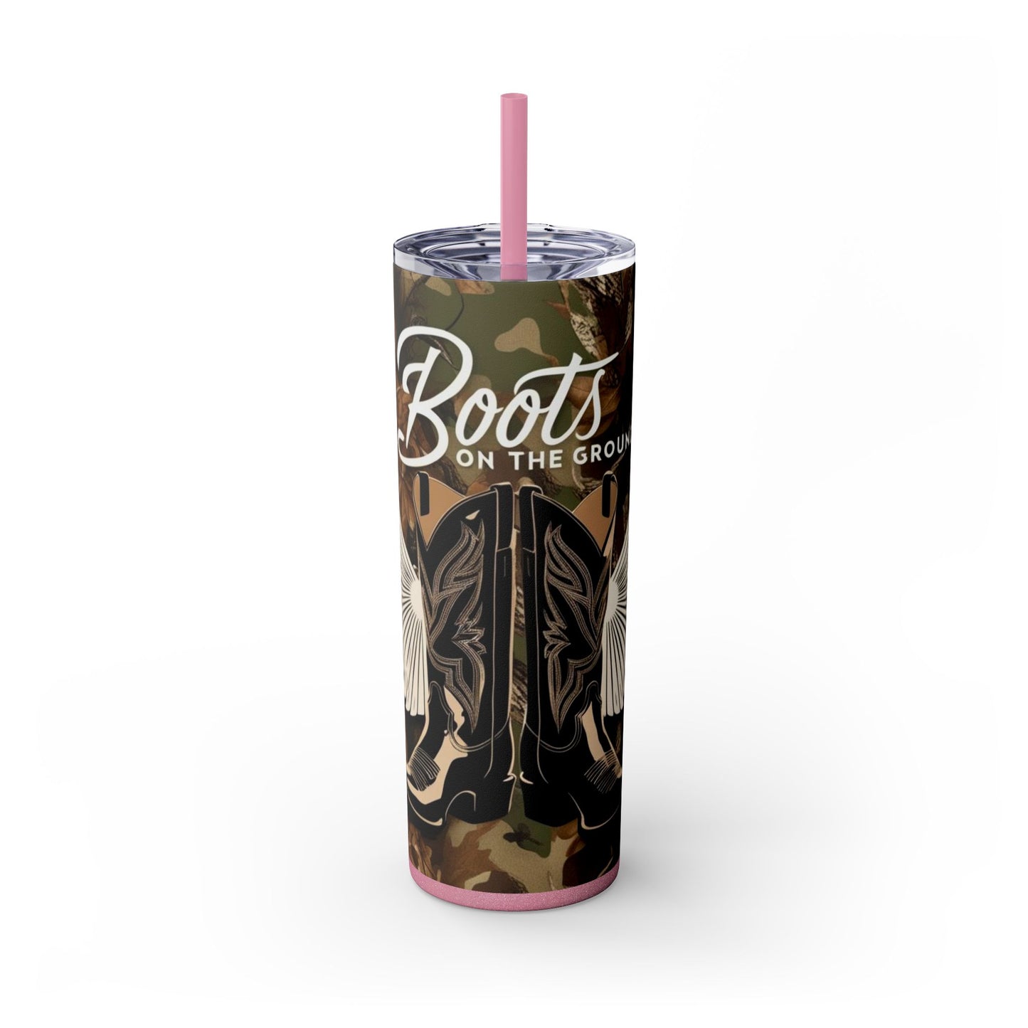 Boots On The Ground Skinny Tumbler with Straw, 20oz