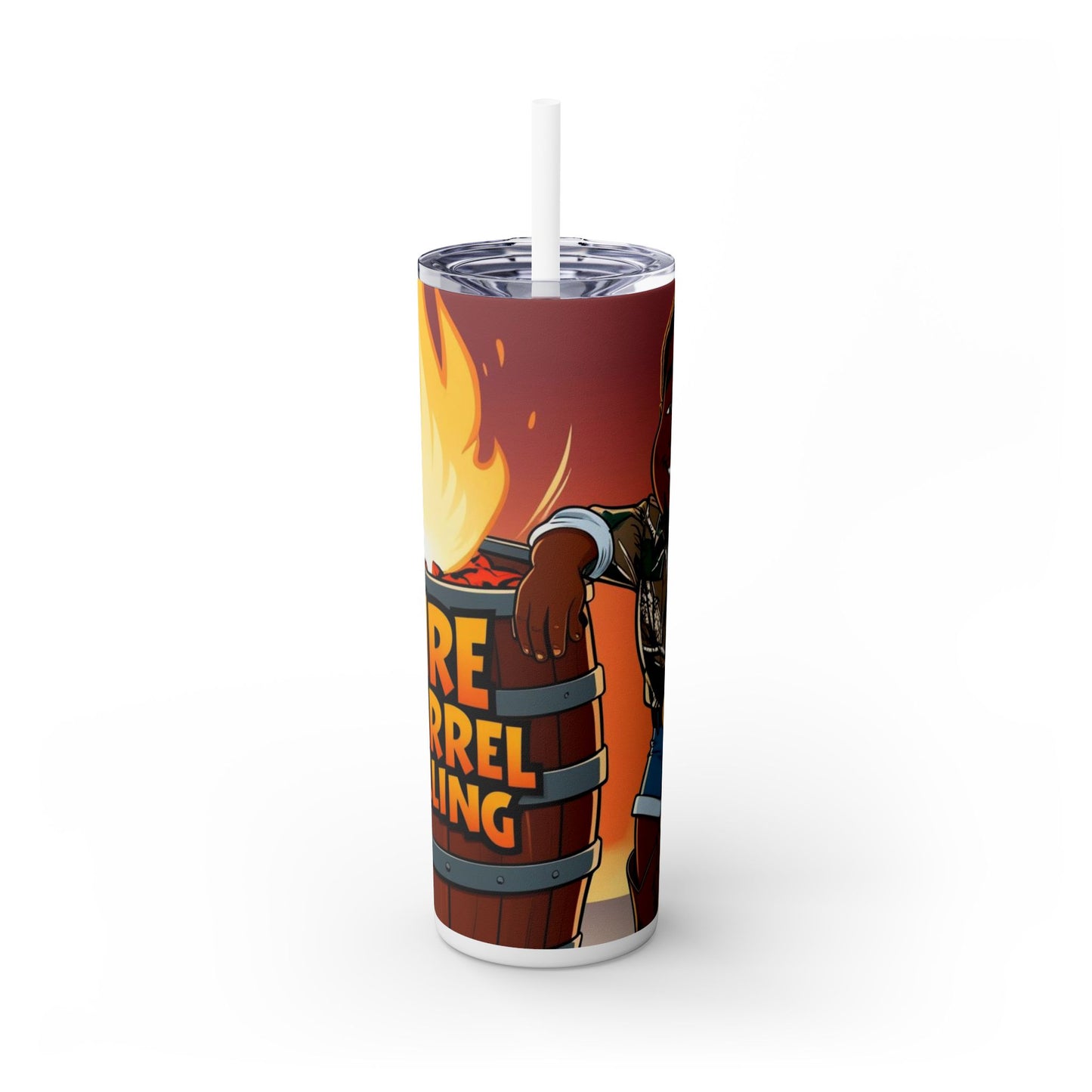 Fire Barrel Rolling 20oz Skinny Tumbler with Straw