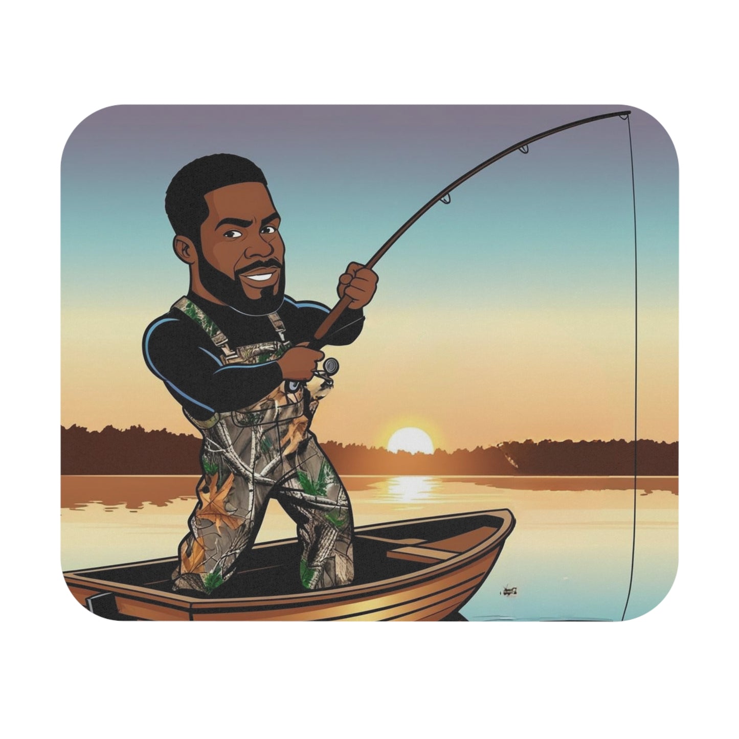 Handsome Fisherman Mouse Pad - Sunset Fisherman Design