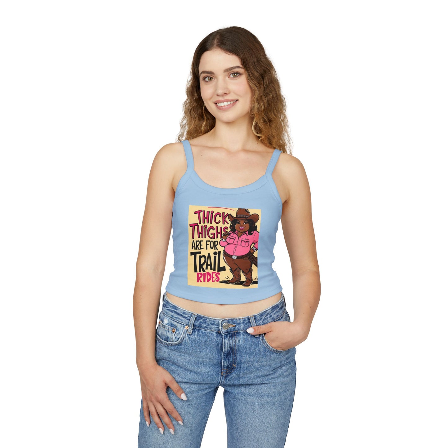 Thick Thighs Are For Trail Rides Spaghetti Strap Tank Top