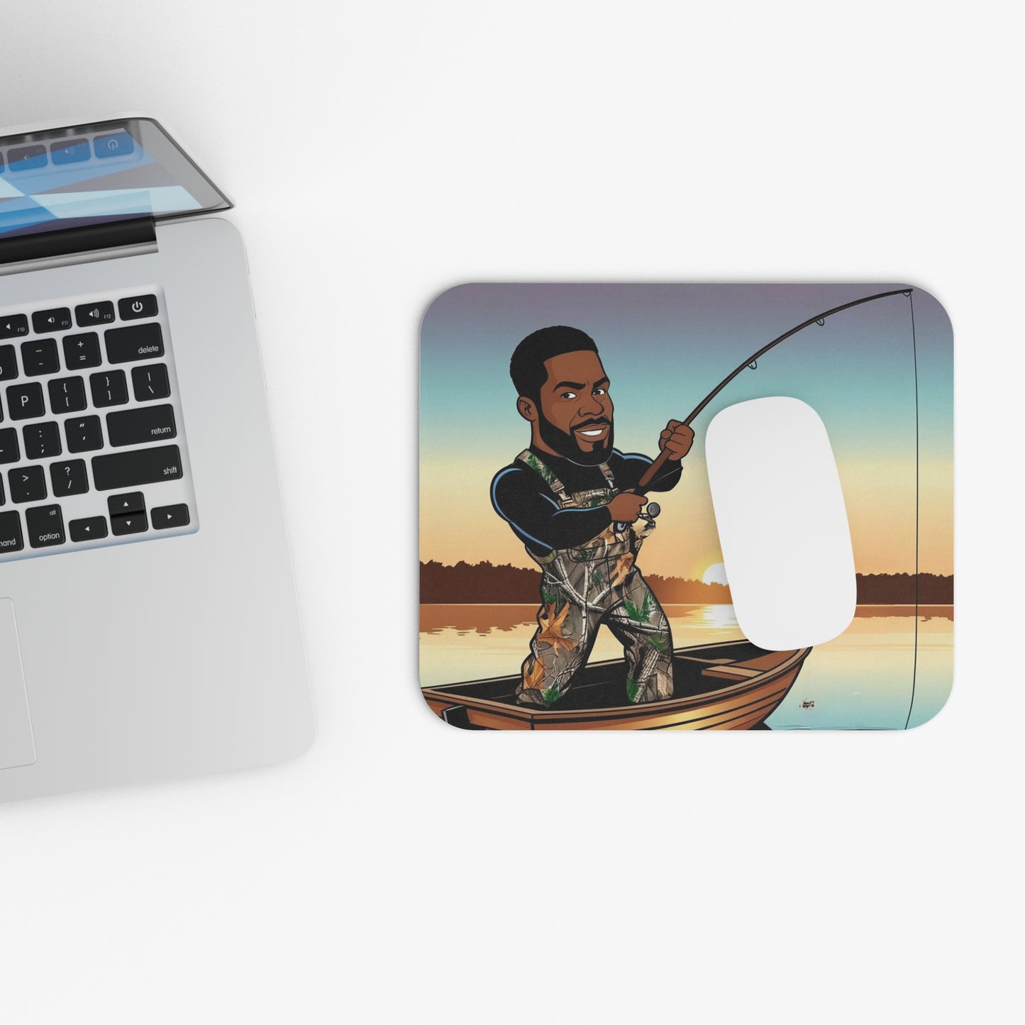 Handsome Fisherman Mouse Pad - Sunset Fisherman Design